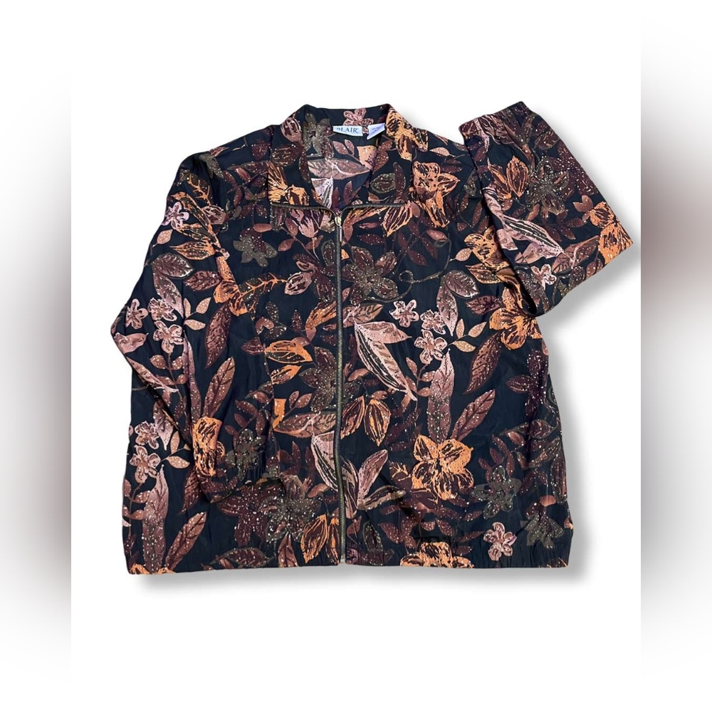 Blair Vintage 90s Brown/Burnt Orange Floral Collared Lightweight Jacket, Size XL